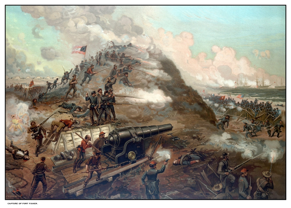 Civil War print of the Union Army capturing Fort Fisher.