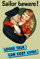 Vintage World War II Sailor Beware Poster Print - Loose Talk Can Cost Lives