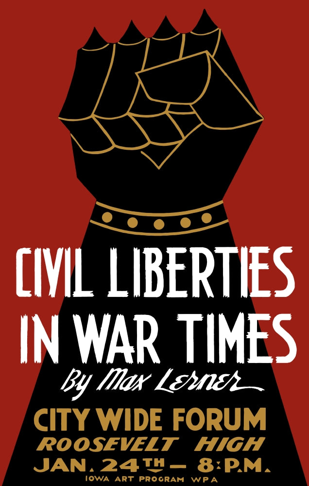 Civil Liberties in War Times Vintage WPA Poster Print featuring an armored fist.