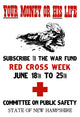 Vintage World War I poster of a Red Cross nurse helping a wounded soldier.