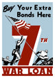 Vintage World War II propaganda poster featuring soldiers raising the American flag with the text 'Buy Your Extra Bonds Here'.