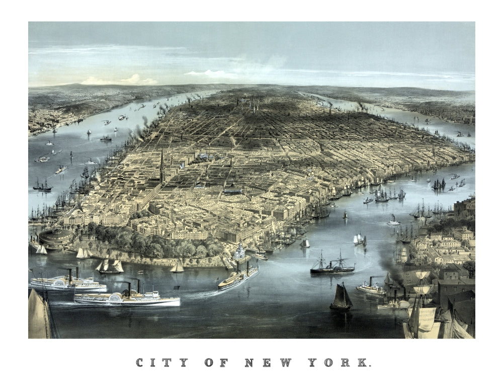 Vintage New York City Cityscape Print from 1850
