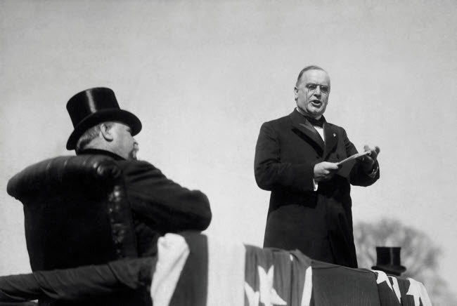 Vintage photo of President William McKinley making his inaugural address