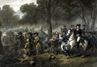 Vintage print of George Washington leading troops at the Battle of the Monongahela