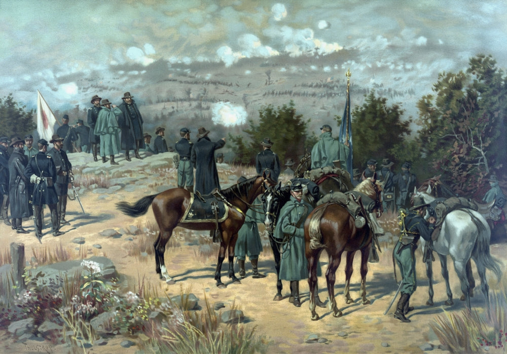 Vintage Civil War poster of the Battle of Missionary Ridge, historical art print.