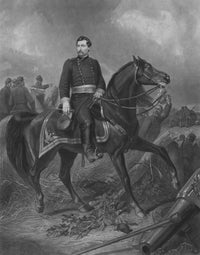 Vintage Civil War print featuring Union General George McClellan on horseback
