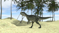 Monolophosaurus walking in a tropical environment poster print.