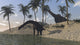 Brachiosaurus grazing along the water's edge poster print