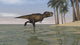 Tyrannosaurus Rex hunting in shallow water poster print
