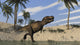 Tyrannosaurus Rex hunting in shallow water poster print