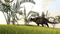 Brown Einiosaurus Walking in a Field Poster Print - Dinosaur Art