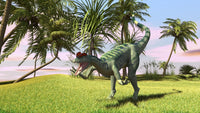 Dilophosaurus hunting in a field poster print