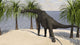 Large Brachiosaurus grazing on trees poster print