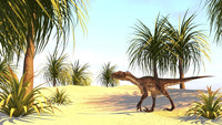 Utahraptor in a Prehistoric Environment Poster Print showcasing a dinosaur in lush greenery.
