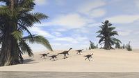 Herd of Gigantoraptors Walking Along the Shore Poster Print