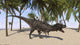 Majungasaurus in a prehistoric landscape poster print.