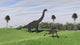 Large Brachiosaurus and Gigantoraptor Dinosaur Poster Print in a grassy field