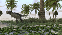 Yyrannosaurus Rex hunting for its next meal poster print.