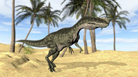 Monolophosaurus Walking Across a Prehistoric Landscape Poster Print