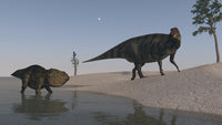 Udanoceratops and Shuangmiaosaurus Shoreline Poster Print