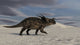 Brown Einiosaurus walking across a desert landscape poster print