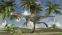 Gigantoraptor Running Poster Print showcasing a dynamic dinosaur in motion.