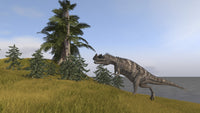 Ceratosaurus Running Up a Hill Poster Print showcasing the dinosaur in motion.
