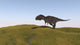 Majungasaurus walking across a grassy field poster print