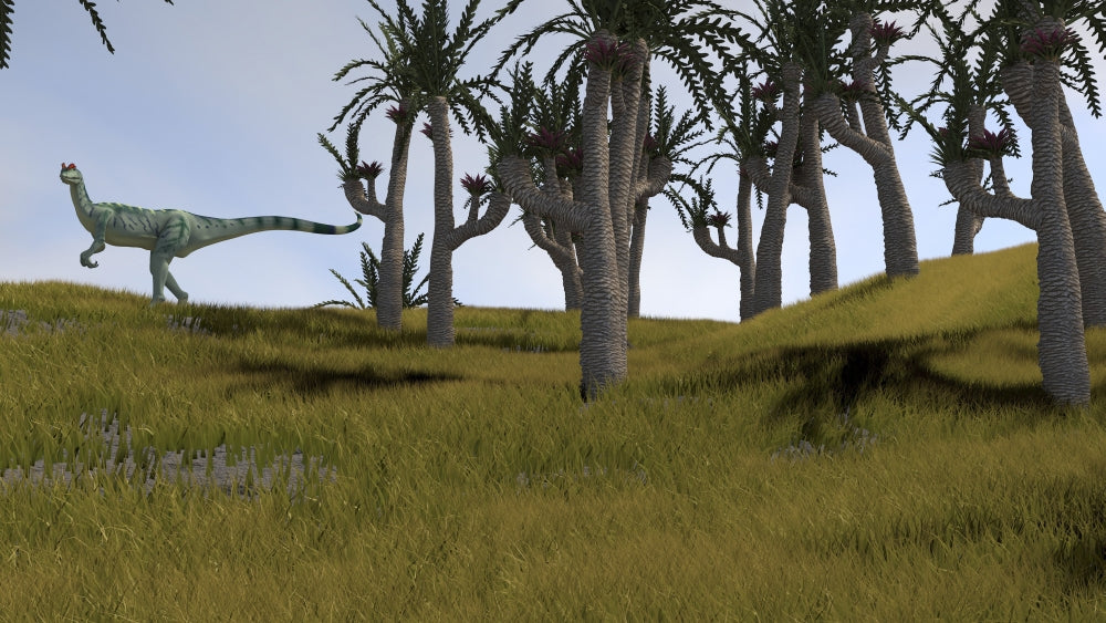 Dilophosaurus hunting for its next meal poster print
