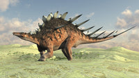 Kentrosaurus walking across a barren landscape poster print.