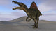 Spinosaurus Hunting on Barren Terrain Poster Print showcasing a fierce dinosaur in a barren landscape.