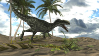 Monolophosaurus dinosaur in a prehistoric environment poster print.