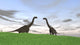 Brachiosaurus Poster Print featuring two dinosaurs in a grassy field.