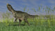 Monolophosaurus walking across a grassy field poster print