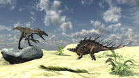 Confrontation Between a Utahraptor and Kentrosaurus Poster Print