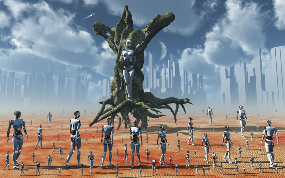 In an Alternate Reality Cyborgs Pay Homage to Their Great Prophets Shrine Poster Print