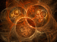 Abstract Conceptual Image of Atomic Worlds Poster Print showcasing vibrant colors and intricate design.