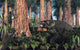 Mother Arctodus bear with twin cubs poster print depicting Pleistocene Era wildlife.