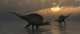 Giant Spinosaurus Dinosaurs Fishing Poster Print in a prehistoric setting.