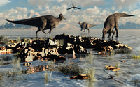Corythosaurus Duckbill Dinosaurs at Watering Hole Poster Print