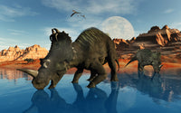 Centrosaurus dinosaurs grazing at a watering place poster print