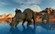 Centrosaurus dinosaurs grazing at a watering place poster print