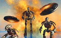 Giant Robot Force on the Attack Poster Print showing dynamic action.