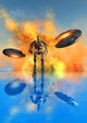 Giant Robot and UFOs on the Attack Poster Print