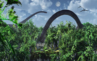 Omeisaurus sauropod dinosaurs grazing poster print depicting ancient Jurassic life.