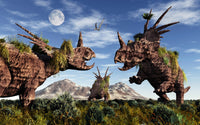 Styracosaurus dinosaur sculpture poster print featuring vibrant colors and intricate details.