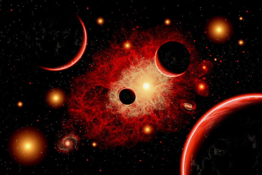 A Red Giant Star System Poster Print showcasing cosmic beauty.