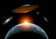 Alien Flying Saucer Visiting Earth Poster Print showcasing extraterrestrial exploration.
