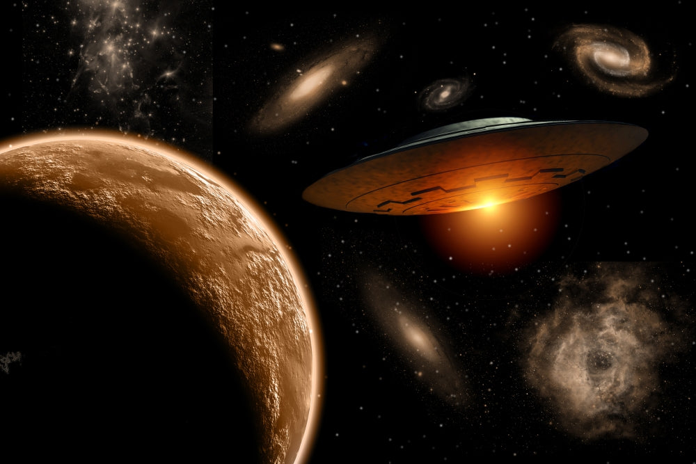 UFO on its journey through the galaxy poster print