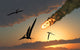 Pteranodons in flight poster print showcasing prehistoric flying reptiles.
